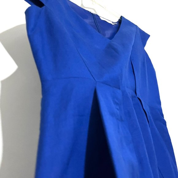 Classic Blue Linen-Blend Career Sheath Dress with Side Pockets - Picture 15 of 17